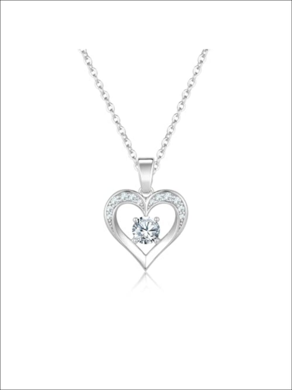 Silver Heart Pendant Necklace Cubic Zirconia 16.5in Tarnish Free Gift